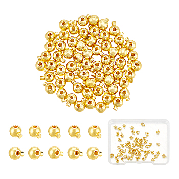 60Pcs Brass Crimp Beads, Long-Lasting Plated, Round, Real 18K Gold Plated, 5x3.5x3.5mm, Hole: 0.9mm