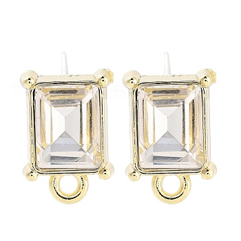 Alloy Glass Rhinestone Stud Earring Finding Accessories, Square, Clear, 13x8.5mm, Hole: 1.6mm, Pin: 0.7mm