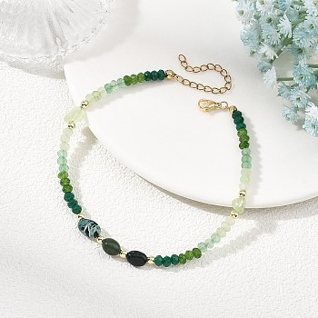 Dyed Natural Malaysia Jade & Moss Agate & Prehnite Beads Beaded Anklets for Women, Golden, 9-1/4 inch(235mm)