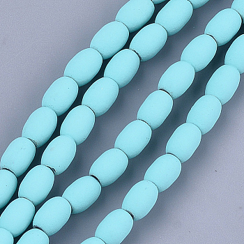 Spray Painted Non-magnetic Synthetic Hematite Beads Strands, Oval, Cyan, 7.5x5mm, Hole: 1.5mm, about 53~54pcs/strand, 15.7 inch