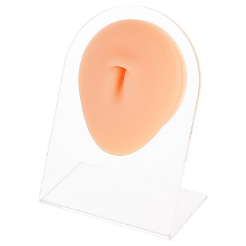 Soft Silicone Belly Button Flexible Model Body Part Displays with Acrylic Stands, Jewelry Display Teaching Tools for Piercing Suture Acupuncture Practice, Saddle Brown, Stand: 5.05x8x10.5cm, Silicone Belly Button: 7.2x6x1.9cm