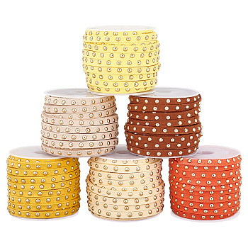 Elite 6 Rolls 6 Colors Faux Suede Cord, with Golden Tone Alloy Rivet, For Punk Rock Jewelry Making, Mixed Color, 5x2.5mm, about 5.46 yards(5m)/roll, 1 roll/color