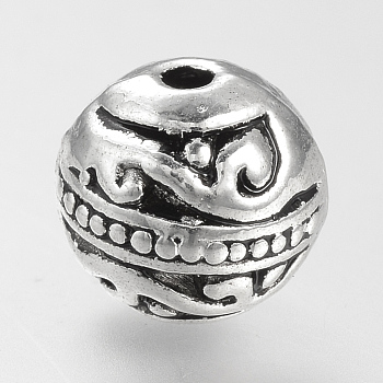 Tibetan Style Alloy Beads, Cadmium Free & Lead Free, Round, Antique Silver, 8mm, Hole: 1.5mm, about 550pcs/1000g