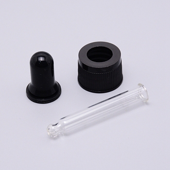 Straight Tip Glass Droppers, with Rubber Bulb and Screw Cap, for Glass Essential Oils Dropper Bottles, Black, 63x21mm, Capacity: 5ml