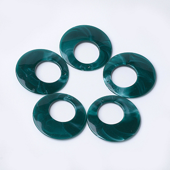 Acrylic Pendants, Imitation Gemstone Style, Flat Round, Teal, 47x5mm, Hole: 2mm, about 100pcs/500g