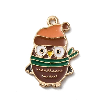 Thanksgiving Day Golden Tone Alloy Enamel Pendants, Owl, 24x17x1.5mm, Hole: 1.6mm