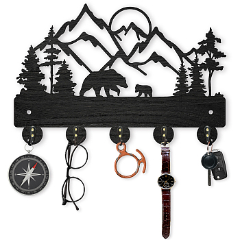 Wood & Iron Wall Mounted Hook Hangers, Decorative Organizer Rack, with 2Pcs Screws, 5 Hooks for Bag Clothes Key Scarf Hanging Holder, 200x300x7mm.