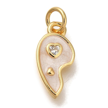 Rack Plating Brass Micro Pave Cubic Zirconia Pendants, with Enamel, Cadmium Free & Lead Free, Long-Lasting Plated, Real 18K Gold Plated, Heart, Old Lace, 15x7x2mm, Hole: 3mm