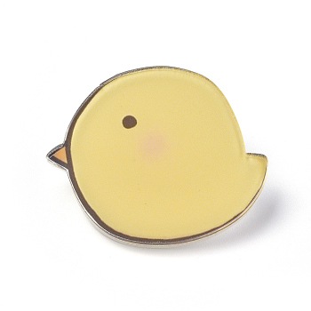 Acrylic Badges Brooch Pins, Cute Lapel Pin, for Clothing Bags Jackets Accessory DIY Crafts, Chick, Yellow, 33x40x8mm, Pin: 0.8mm