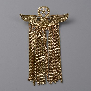 Alloy Eagle Wing with Pentagram Brooch Pin, Long Chain Tassel Lapel Pin for Backpack Clothes, Golden, 92.5x55x3mm