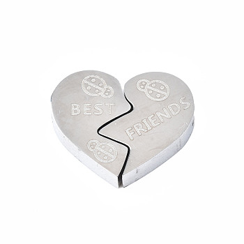304 Stainless Steel Beads, Heart with Word, Stainless Steel Color, 14.5x11x3mm, Hole: 1.8mm