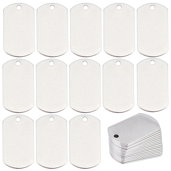304 Stainless Steel Pendants, Rectangle, Stamping Blank Tag, Stainless Steel Color, 35x19.5x1mm, Hole: 3mm, 50pcs/box