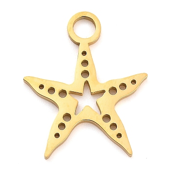 304 Stainless Steel Pendants, Laser Cut, Real 18K Gold Plated, Sea Animal Charm, Starfish, 20x16.5x1mm, Hole: 2.5mm