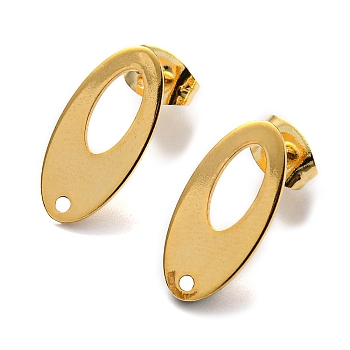 201 Stainless Steel Stud Earrings Finding, with 304 Stainless Steel Pins, Oval, Real 24K Gold Plated, 16x8mm, Hole: 1.2mm, Pin: 0.8mm