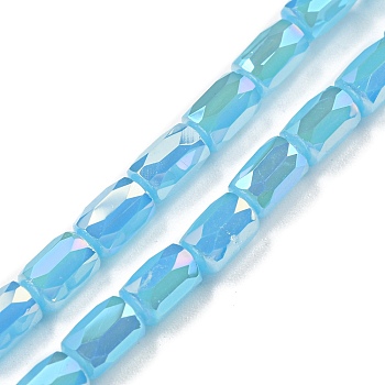 Imitation Jade Glass Beads Strands, AB Color Plated, Faceted Column, Sky Blue, 6x4mm, Hole: 0.8mm, about 80pcs/strand, 20.08''~20.47''(51~52cm)