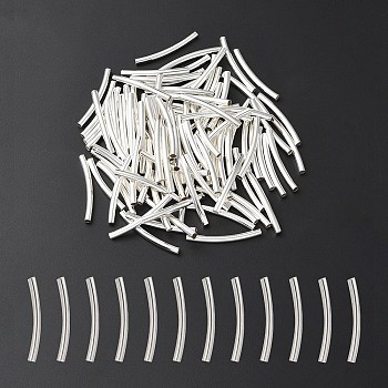 100Pcs Brass Tube Beads, Curved Tube, Silver, 30x3mm, Hole: 2.5mm
