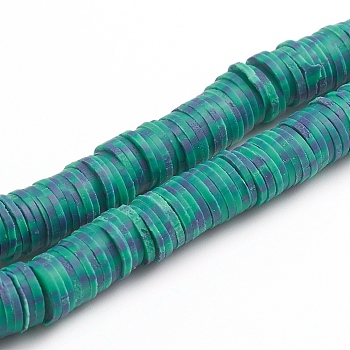 Handmade Polymer Clay Beads, Heishi Beads, Disc/Flat Round, Dark Cyan, 6x0.5~1mm, Hole: 1.6mm, about 407pcs/strand, 16.34 inch(41.5cm)