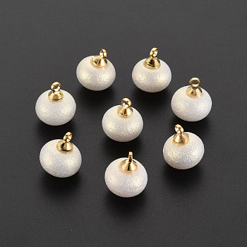 ABS Plastic Imitation Pearl Pendants, with Golden Plated Brass Loop, Round, Creamy White, 12x10mm, Hole: 1.6mm