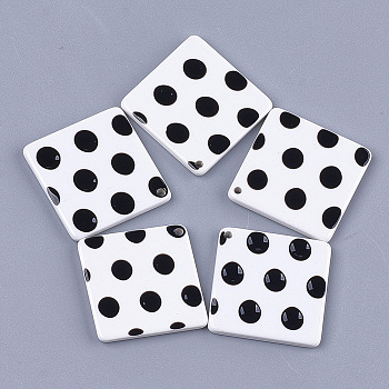 Cellulose Acetate(Resin) Pendants, Rhombus with Polka Dot, White, 33~33.5x33~33.5x2.5mm, Hole: 1.4mm