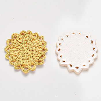 Resin Pendants, Imitation Woven Rattan Pattern, Flower, Yellow, 43x45.5x4mm