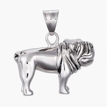 304 Stainless Steel Puppy Pendants, Sharpei Dog Charms, Antique Silver, 24x32x12mm, Hole: 5x8mm