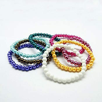 Stretchy Glass Pearl Bracelets, with Elastic Cord, Mixed Color, 8x55mm