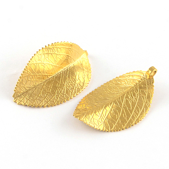 304 Stainless Steel Leaf Pendants, Golden, 42x25x1mm, Hole: 3mm