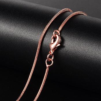 Brass Necklaces, Round Snake Chain, with Lobster Clasp, Rose Gold, 17.52 inch, 1.2mm