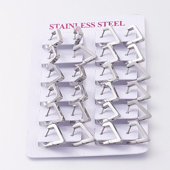 304 Stainless Steel Huggie Hoop Earrings, Diamond Shape, Stainless Steel Color, 17x15x3mm, Pin: 1mm, 12pairs/card