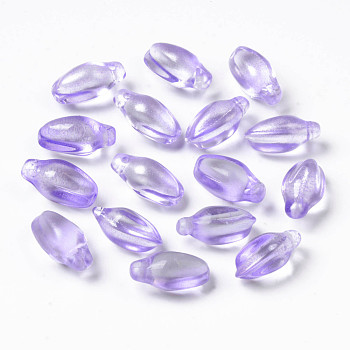 Transparent Spray Painted Glass Pendants, with Glitter Powder, Bud, Lilac, 15x8.5x7.5mm, Hole: 1.2mm