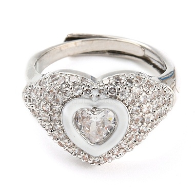 Enamel Heart Adjustable Ring with Clear Cubic Zirconia(RJEW-Q781-01P-04)-2