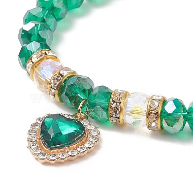 Bracelet extensible en perles de verre avec breloque cœur en alliage strass pour femme(BJEW-JB09142)-5