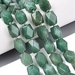 Natural Green Aventurine Beads Strands, Faceted Diamond Cut Beads, Rhombus, with Seed Beads, 13~15x11.5~13.5x11.5~13.5mm, Hole: 1~1.2mm, about 24~25pcs/strand, 14.96~16.14 inch(38~41cm)(G-Q608-11L)