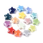 Handmade Porcelain Beads, Bright Glazed Porcelain, Star, Mixed Color, 12.5~13.5x14~14.5x7.5~8mm, Hole: 2~2.5mm(PORC-Z001-04-01)