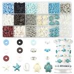 Ocean DIY Jewelry Making Findings Kits, Including Polymer Clay & Synthetic Turquoise & Acrylic Beads, Iron & Brass Spacer Beads, Glass Seed Beads, Mixed Color, 6x0.5~1mm, Hole: 2mm(DIY-FS0009-75)