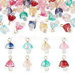 32Pcs 8 Style Glass Pendants, with Copper Wire, Mushroom, Golden, Mixed Color, 19.7mm, Hole: 2.6mm, 4pcs/style(PALLOY-TAC0300)
