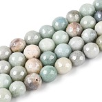 Natural Agate Beads Strands, Pearl Luster Plated, Faceted, Round, Pale Turquoise, 9~10mm, Hole: 1mm, about 37pcs/strand, 14.17 inch~14.57 inch(36~37cm)(G-N326-76D)