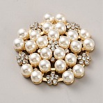 Flower Alloy Rhinestone Cabochons, with Plastic Imitation Pearl, Light Gold, 32~32.5x7.5mm(BUTT-WH0061-22KCG)
