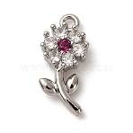 Brass Micro Pave Cubic Zirconia Pendants, Rack Plating, Flower, Long-Lasting Plated, Cadmium Free & Lead Free, Platinum, 15x7x3mm, Hole: 1.2mm(KK-I276-04P-03)