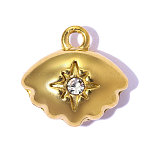 304 Stainless Steel & Rhinestone Pendants, Shell Shape Charm, Ion Plating(IP) Hand Polished, Long-Lasting Plated, Crystal, Real 18K Gold Plated, 12x11mm, Hole:1.50mm(STAS-OY015-71G)