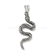 304 Stainless Steel Big Pendants, Antique Silver, Snake, 50x20x4mm, Hole: 8x5mm(STAS-M336-02B-AS)