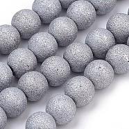 Electroplate Glass Bead Strands, Frosted Style, Round, Platinum Plated, 8mm, Hole: 1.5mm, about 72pcs/strand, 24.8 inch(EGLA-S134-8mm-08)