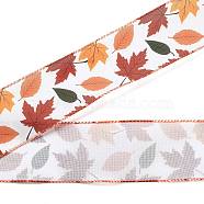 5 Yards Thanksgiving Day Printed Polyester Wired Ribbon, for Garment Accessories, Gift Decoration, Leaf, 2-1/2 inch(63mm), about 5.00 Yards(4.57m)/Roll(OCOR-K009-01B)