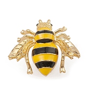 Bees Enamel Pin, Light Gold Alloy Rhinestone Brooch, Gold, 29x26x16.5mm(JEWB-Q030-21G)