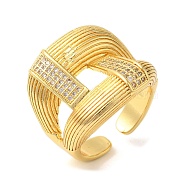 Double Layer Brass Micro Pave Cubic Zirconia Open Cuff Rings, for Women, Lead Free & Cadmium Free, Real 18K Gold Plated, 21.5mm, Adjustable(X-RJEW-U008-09G)