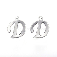 304 Stainless Steel Letter Charms, Letter.D, Stainless Steel Color, 14x11x0.8mm, Hole: 1mm(X-STAS-F039-01D-P)