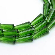Transparent Glass Bead Strands, Cone, Green, 16x8mm, Hole: 2mm, about 50pcs/strand, 32 inch(GLAA-R170-8x16-01L)