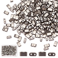 400Pcs 2-Hole Glass Seed Beads, Metallic Colours, Rectangle, Gunmetal Plated, 4.5~5.5x2x2~2.5mm, Hole: 0.5~0.8mm(SEED-CN0001-08)