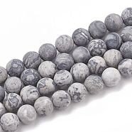 Natural Map Stone/Picasso Stone/Picasso Jasper Beads Strands, Frosted, Round, 8mm, Hole: 1mm, about 47pcs/strand, 15.5 inch(G-T106-222)