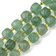 Natural Green Strawberry Quartz Beads Strands, with Seed Beads, Faceted Cube, 8~9x8~9x8~9mm, Hole: 0.9~1mm, about 35~39pcs/strand, 14.80''~15.16''(37.6~38.5cm)(G-Q010-A20-01)